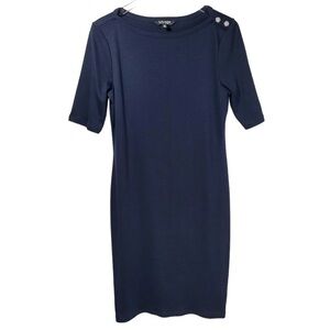Lauren Ralph Lauren Black Label Cotton Ribbed Short Sleeve Dress in Navy